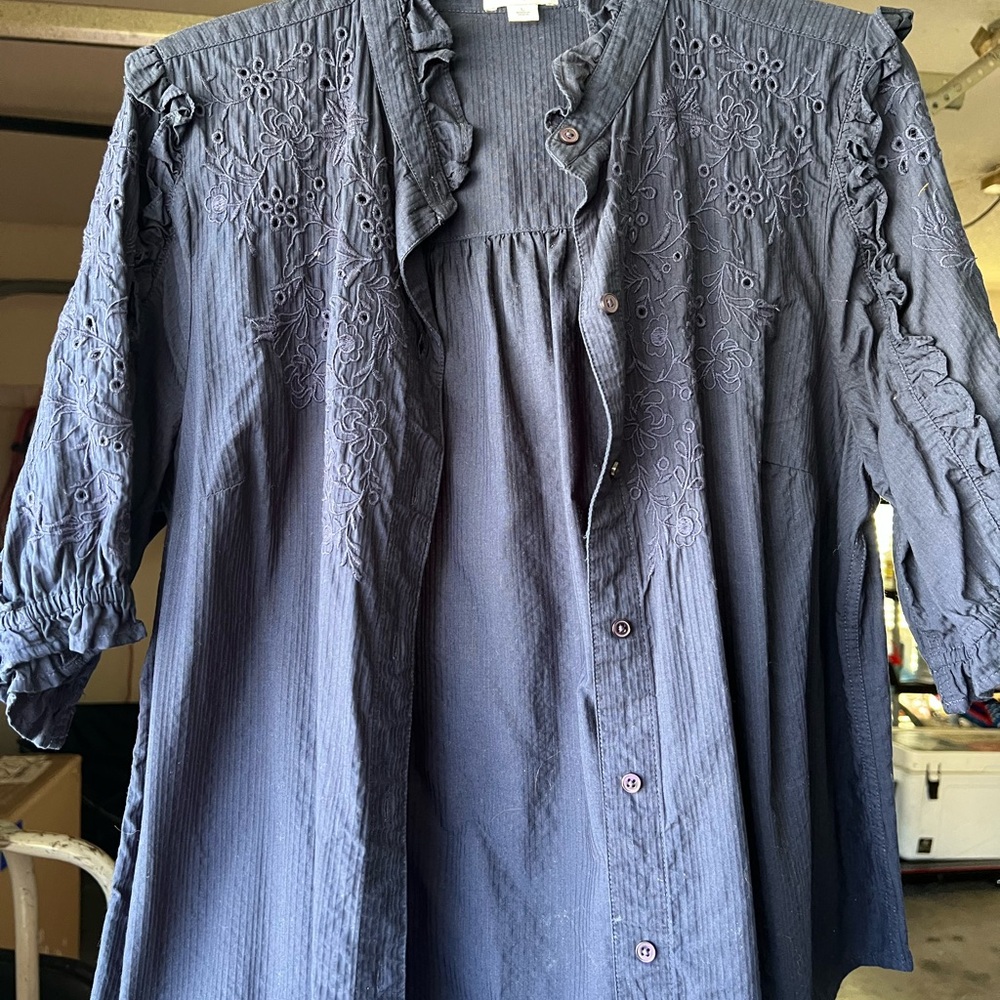 Crown & Ivy Navy Ruffled Blouse